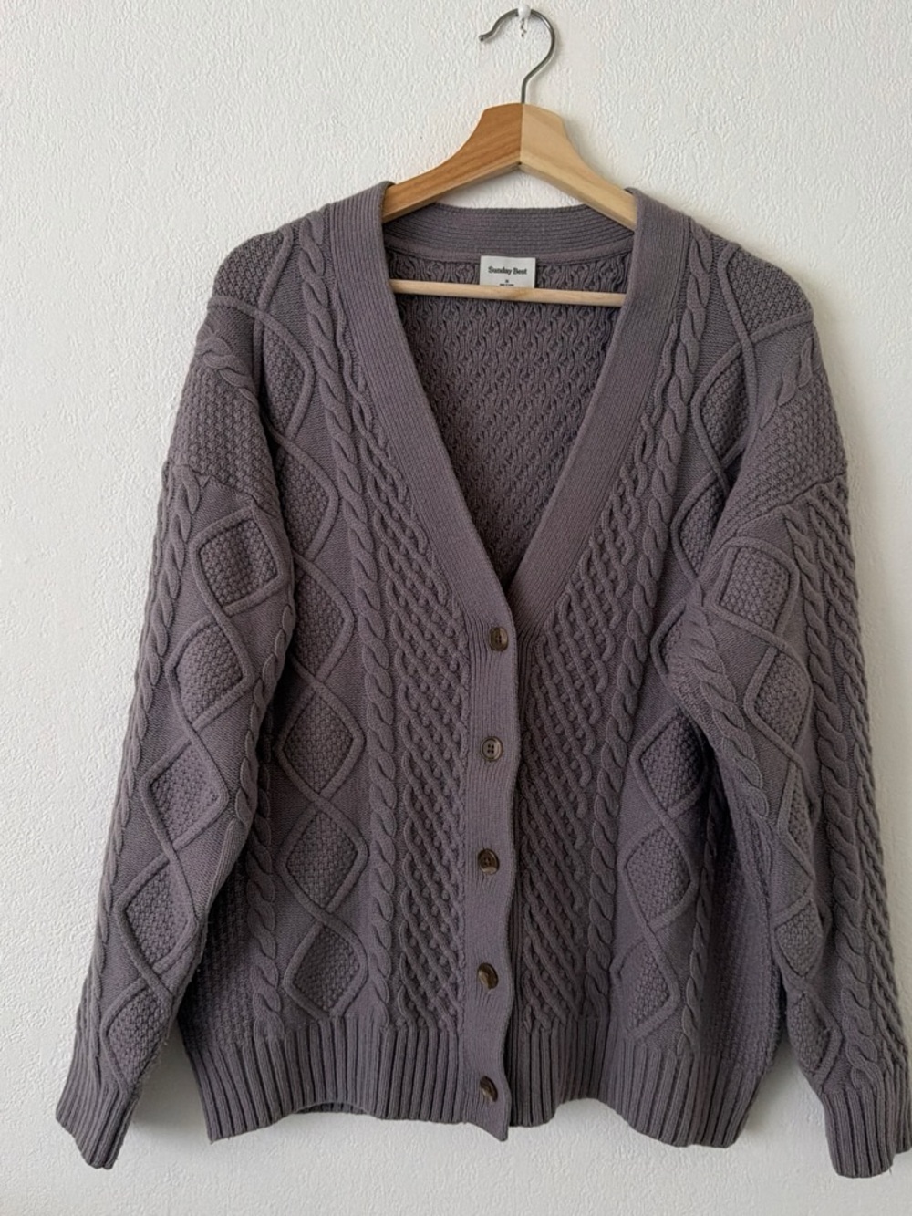 Sunday Best Mauve Cable Knit V-Neck Cardigan